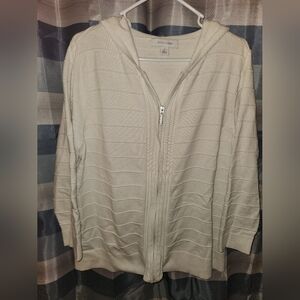 1X Madison Grey White Jacket, Zip Up, Ribbed, Hood, Cotton, Plus Size